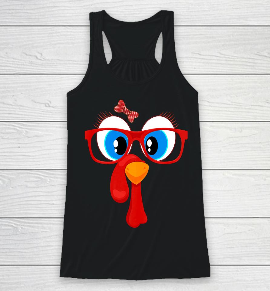 Funny Thanksgiving Turkey Girl Face Sunglasses Blue Eyes Racerback Tank
