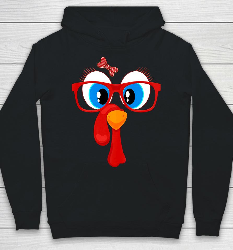 Funny Thanksgiving Turkey Girl Face Sunglasses Blue Eyes Hoodie