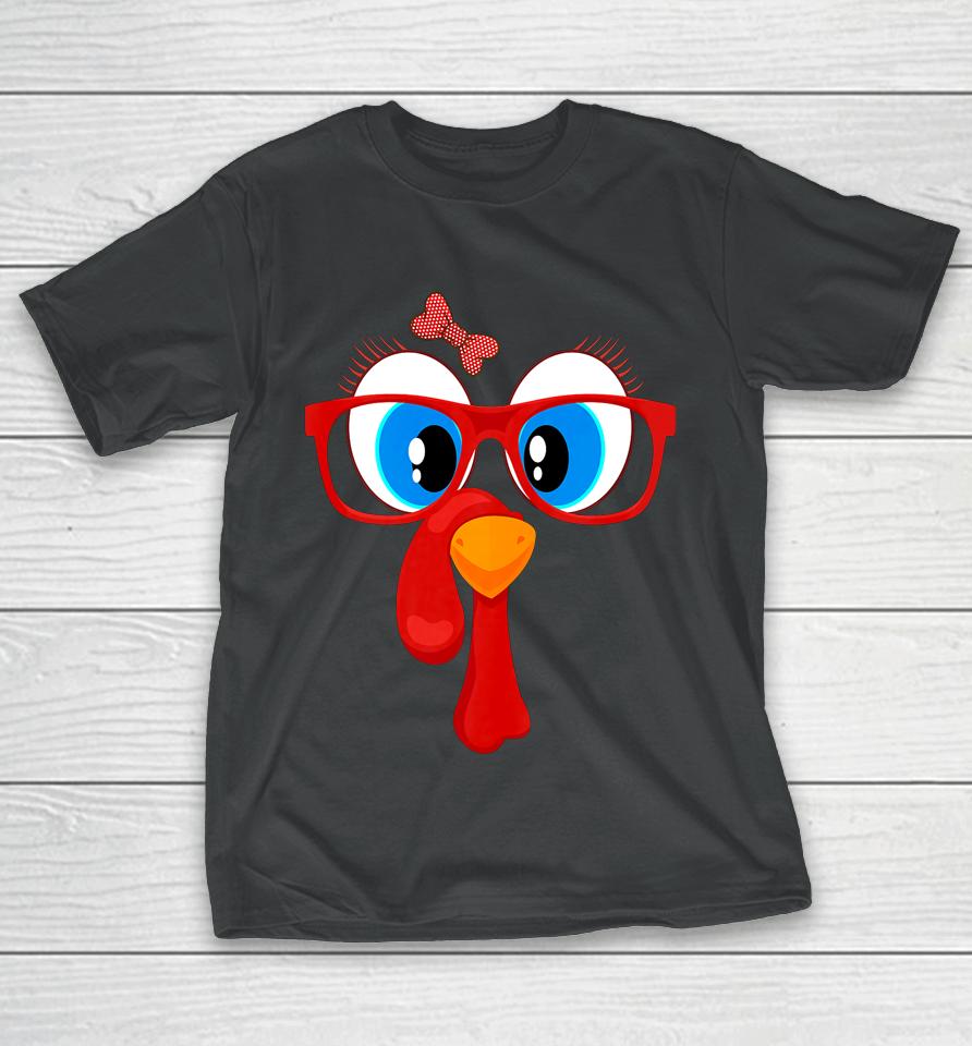 Funny Thanksgiving Turkey Girl Face Sunglasses Blue Eyes T-Shirt