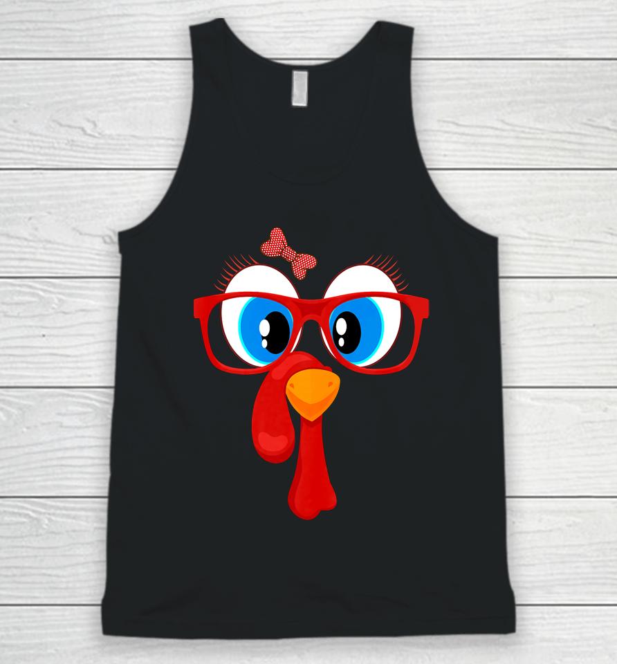 Funny Thanksgiving Turkey Girl Face Sunglasses Blue Eyes Unisex Tank Top
