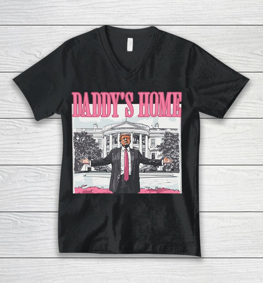 Funny Trump Pink Daddys Home Trump 2024 Unisex V-Neck T-Shirt