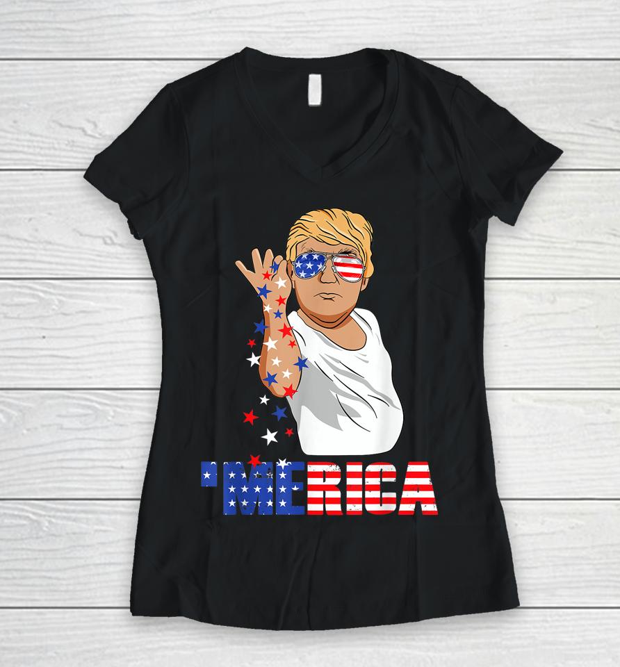 Funny Trump Salt Merica Freedom 4Th Of July Gifts Women V-Neck T-Shirt
