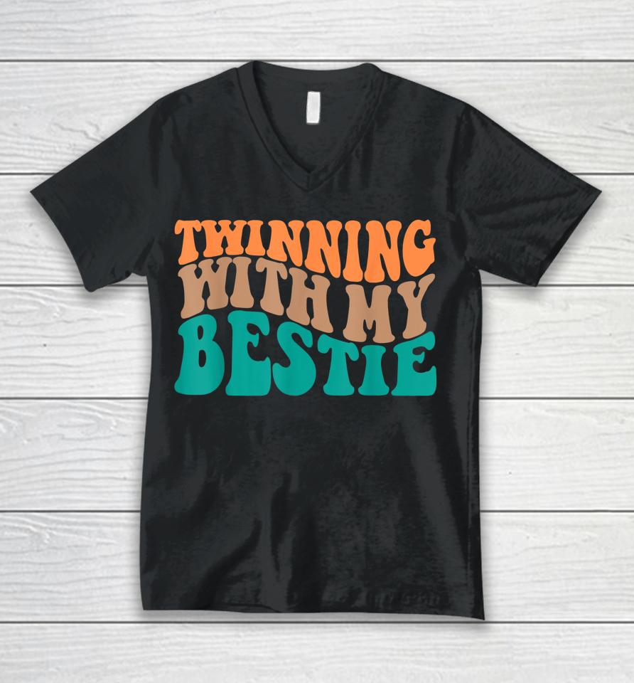 Funny Twin Matching Twins Day Friend Twinning With My Bestie Unisex V-Neck T-Shirt