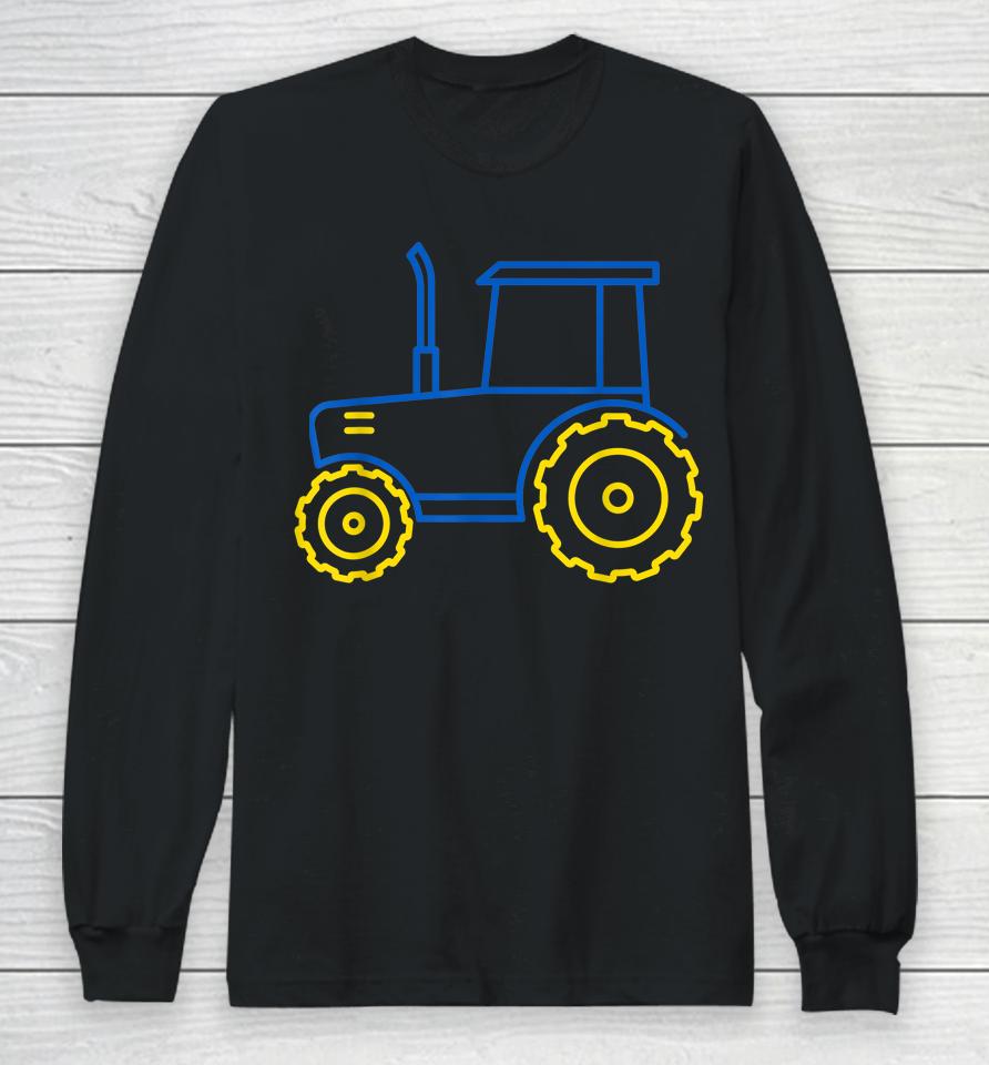 Funny Ukraine Tractor Ukrainian Flag Cool Ukraine Tractor Long Sleeve T-Shirt