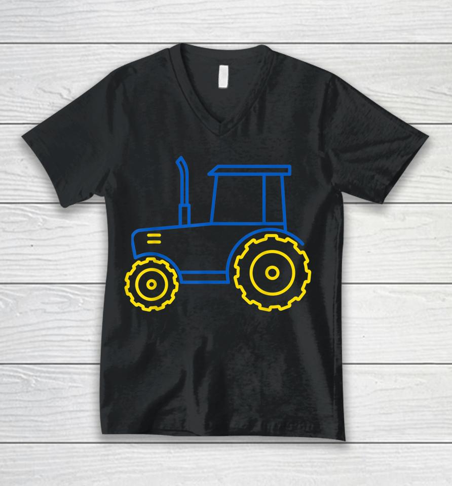 Funny Ukraine Tractor Ukrainian Flag Cool Ukraine Tractor Unisex V-Neck T-Shirt