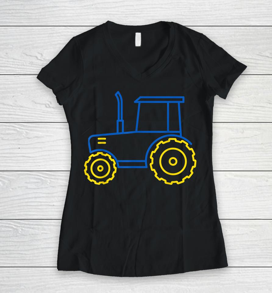 Funny Ukraine Tractor Ukrainian Flag Cool Ukraine Tractor Women V-Neck T-Shirt