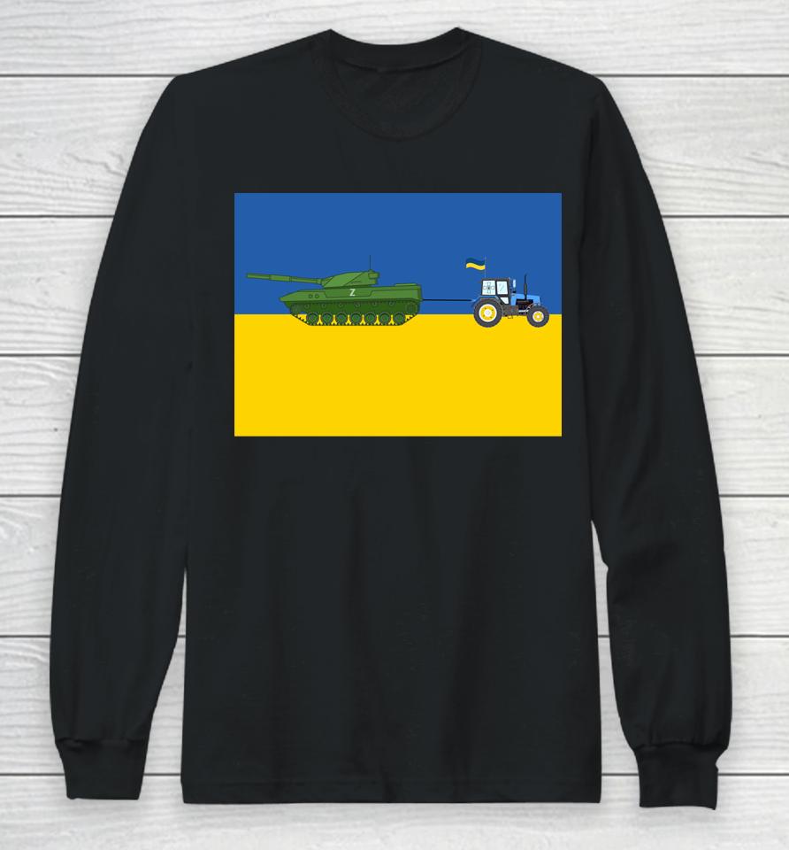 Funny Ukrainian Farmer Steals Tank Ukraine Flag Vintage 2022 Long Sleeve T-Shirt