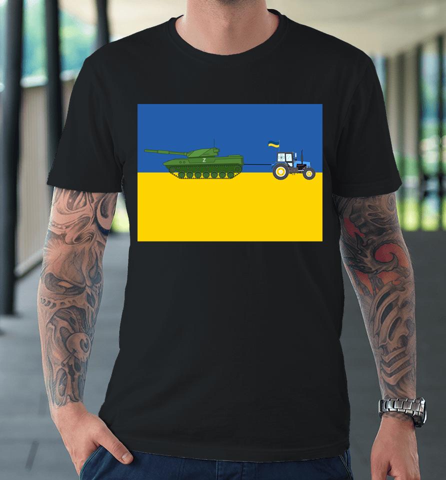 Funny Ukrainian Farmer Steals Tank Ukraine Flag Vintage 2022 Premium T-Shirt