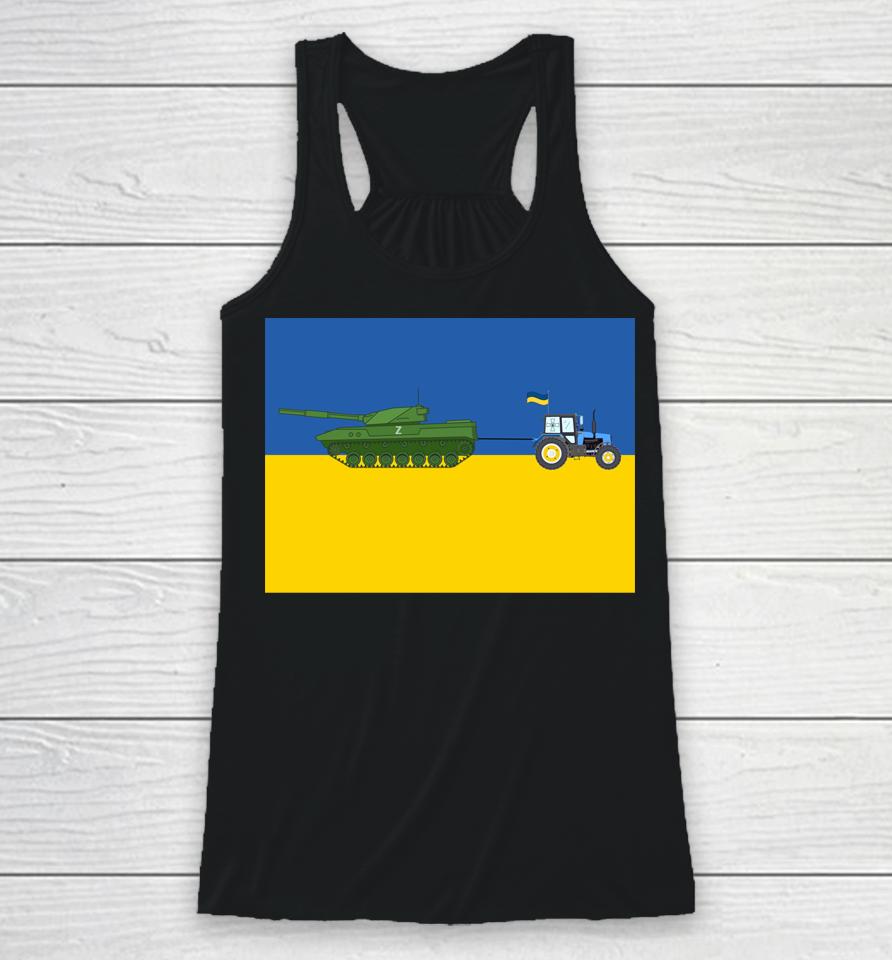 Funny Ukrainian Farmer Steals Tank Ukraine Flag Vintage 2022 Racerback Tank