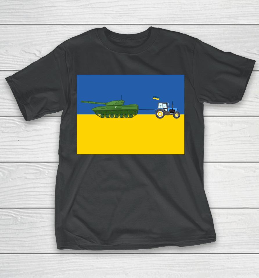 Funny Ukrainian Farmer Steals Tank Ukraine Flag Vintage 2022 T-Shirt
