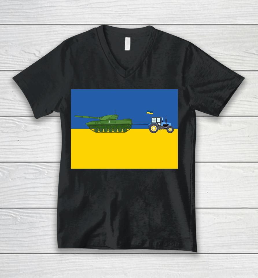 Funny Ukrainian Farmer Steals Tank Ukraine Flag Vintage 2022 Unisex V-Neck T-Shirt
