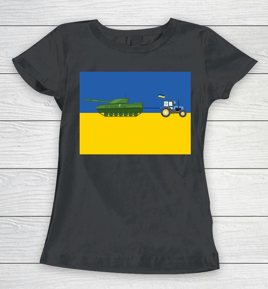 Funny Ukrainian Farmer Steals Tank Ukraine Flag Vintage 2022 Women T-Shirt