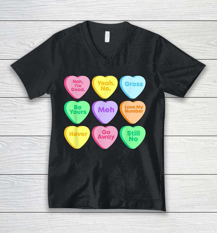 Funny Valentines Day Candy Heart Unisex V-Neck T-Shirt