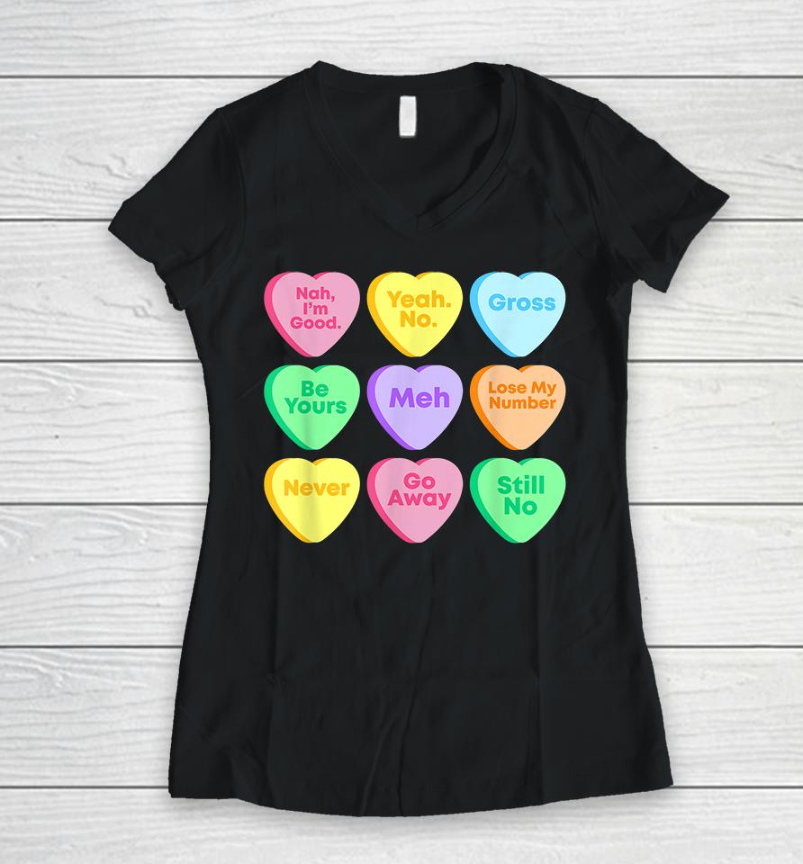 Funny Valentines Day Candy Heart Women V-Neck T-Shirt
