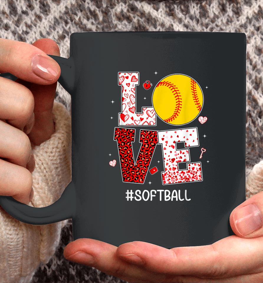 Funny Valentine's Day Hearts Love Softball Coffee Mug