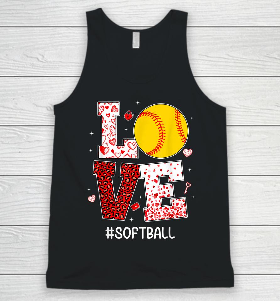 Funny Valentine's Day Hearts Love Softball Unisex Tank Top