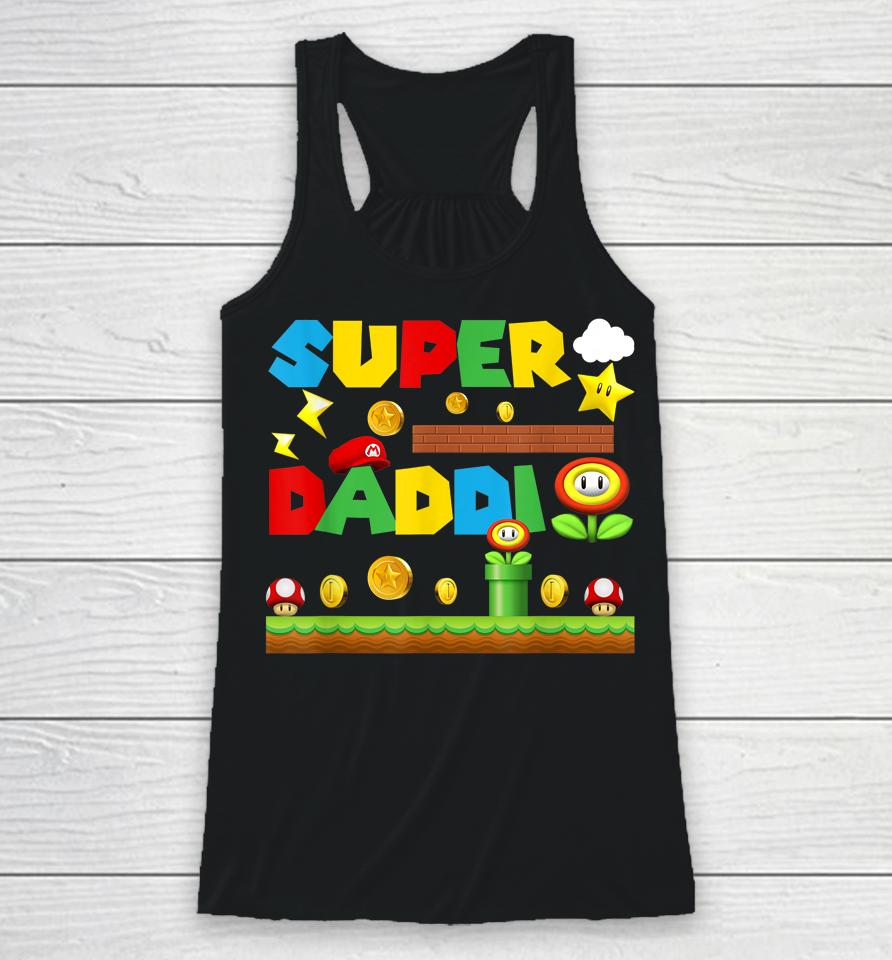 Funny Video Gaming Super Daddio Dad Happy Father's Day Racerback Tank