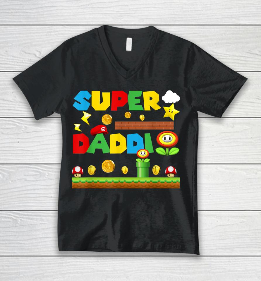 Funny Video Gaming Super Daddio Dad Happy Father's Day Unisex V-Neck T-Shirt
