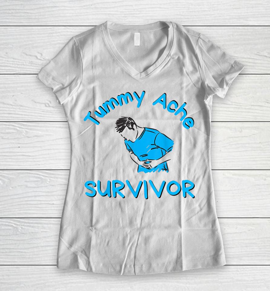 Funny Vintage Tummy Ache Survivor My Stomach Hurts Women V-Neck T-Shirt