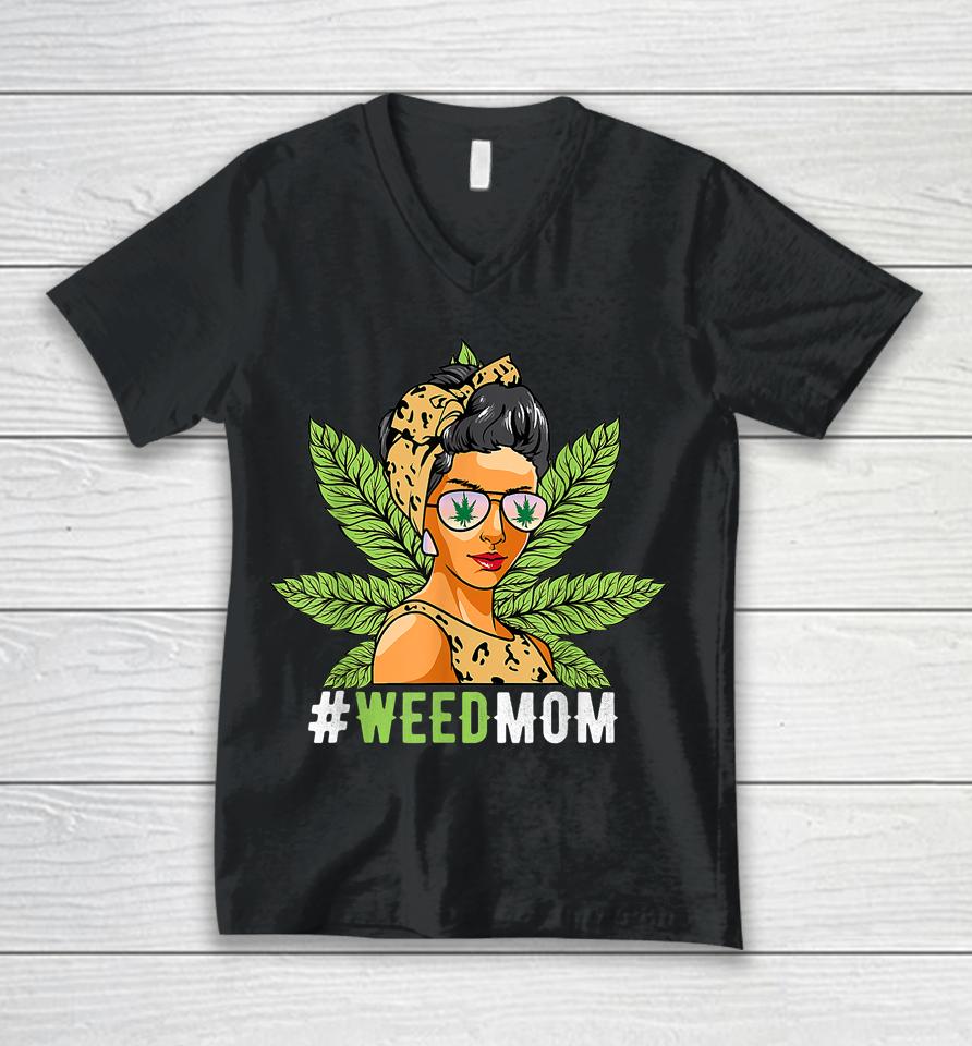 Funny Weed Mom Smoking Cool 420 Stoner Cannabis Marijuana Unisex V-Neck T-Shirt