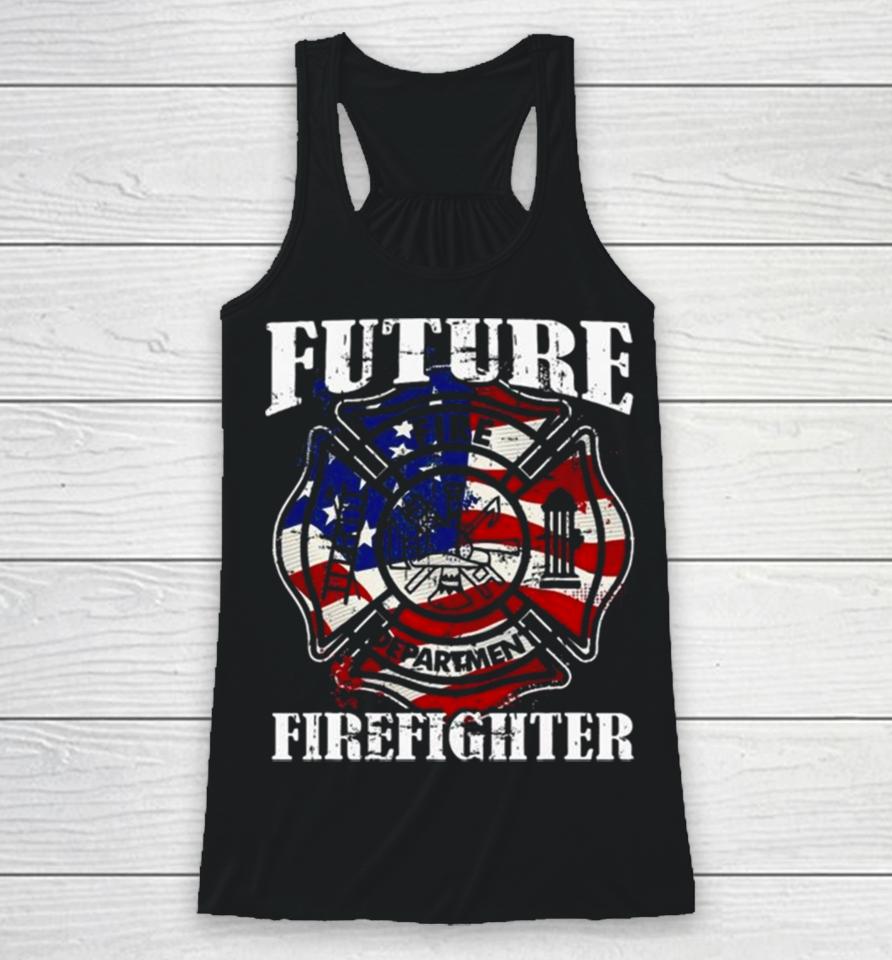 Future Firefighter Usa Flag Theme For Birthday Racerback Tank