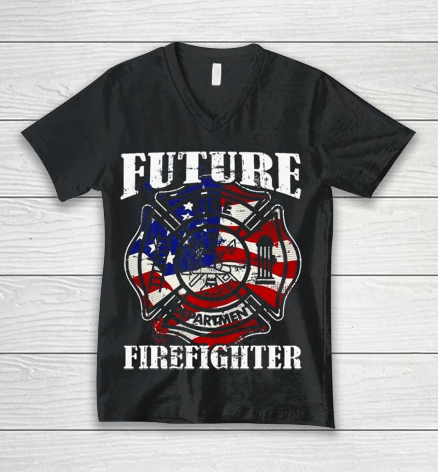 Future Firefighter Usa Flag Theme For Birthday Unisex V-Neck T-Shirt