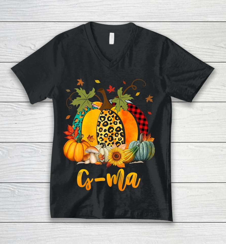 G-Ma Pumpkin Leopard Plaid Thanksgiving Family Matching Unisex V-Neck T-Shirt