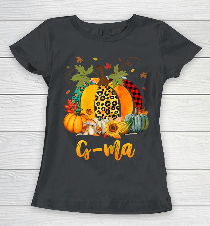 G-Ma Pumpkin Leopard Plaid Thanksgiving Family Matching Women T-Shirt