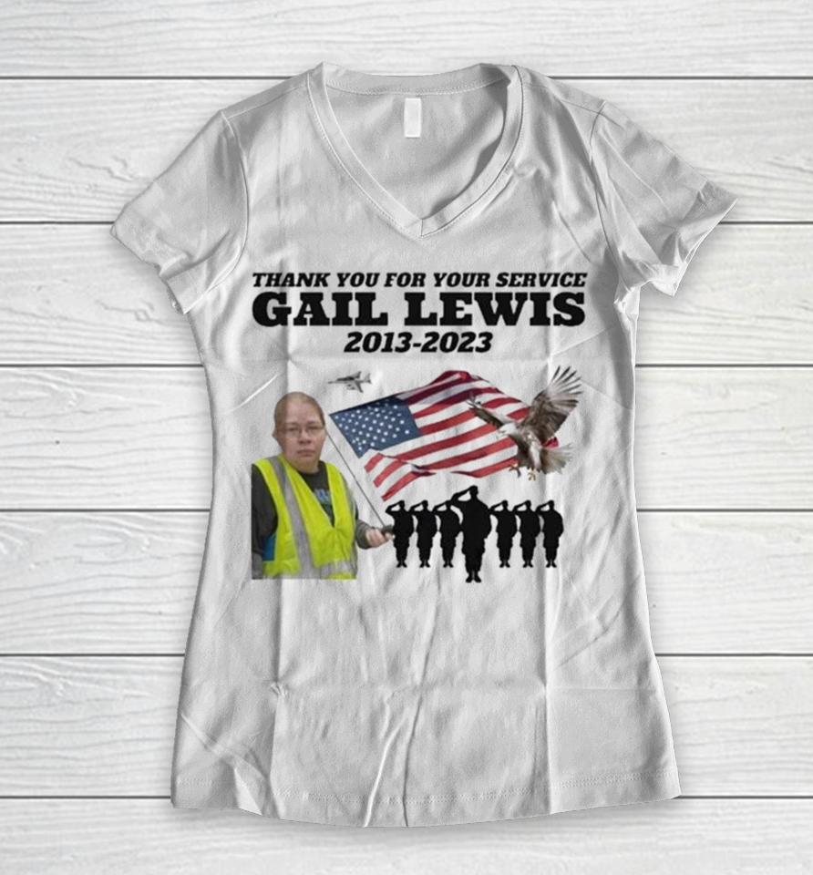 Gail Lewis Thank You For Your Service 2013 2023 American Flag Women V-Neck T-Shirt
