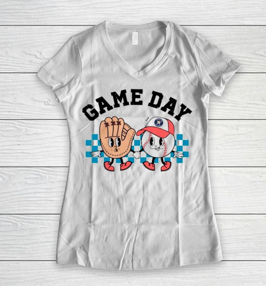 Game Day Houston Astros Baseball Women V-Neck T-Shirt