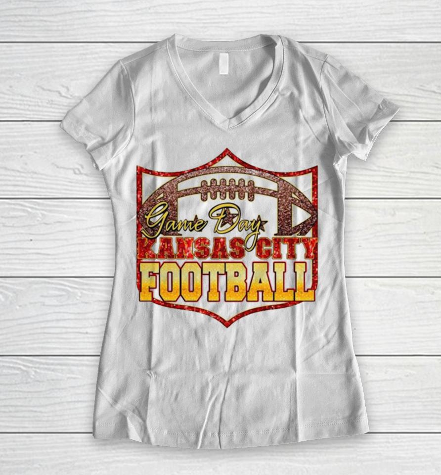 Game Day Kansas City Football Logo Women V-Neck T-Shirt