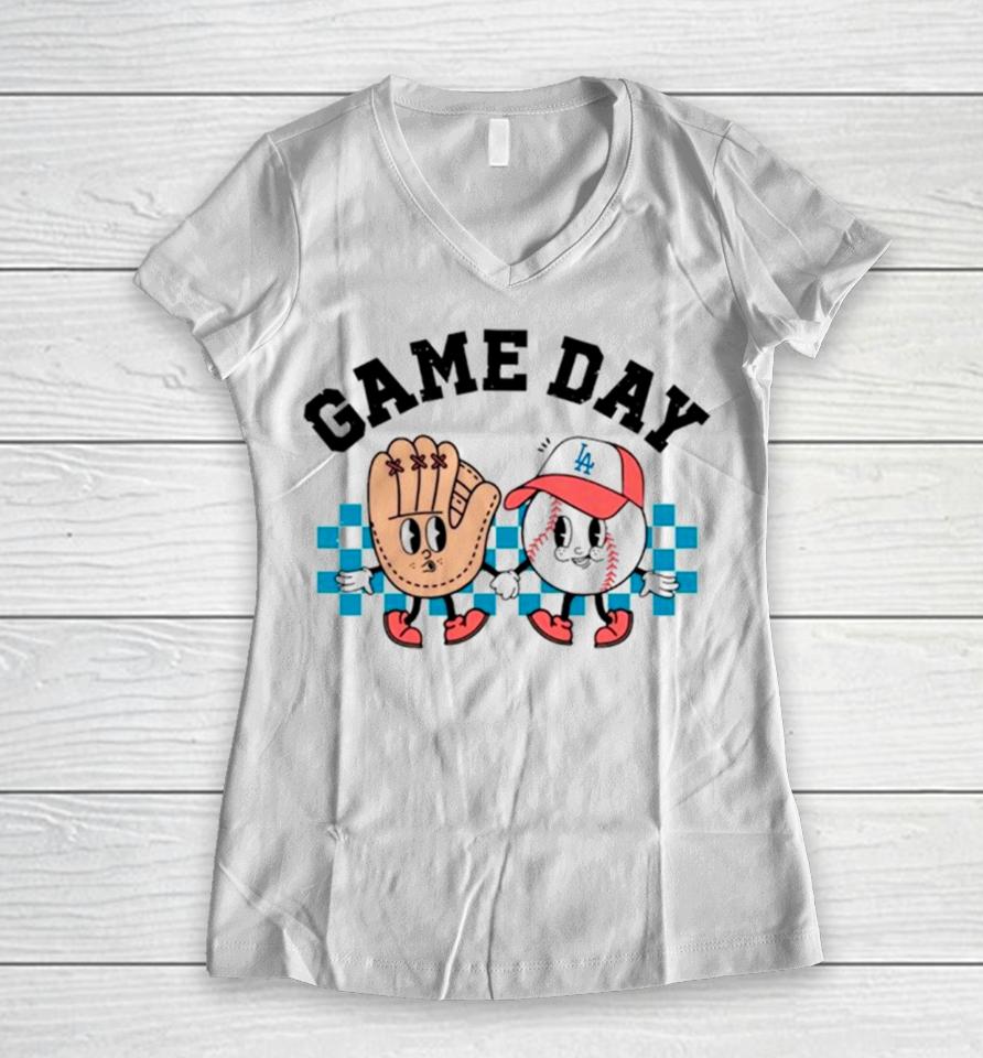 Game Day Los Angeles Dodgers Baseball Women V-Neck T-Shirt