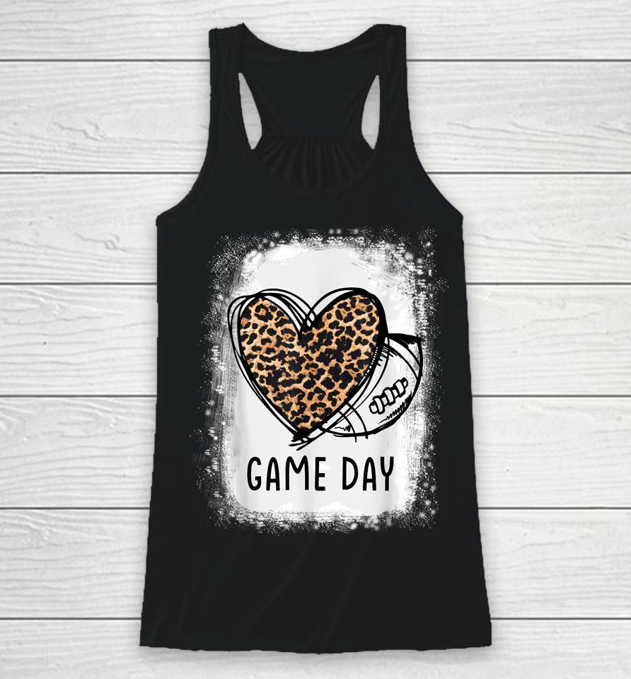 Game Day With Leopard Heart Football Lovers Mom Bleached Racerback Tank