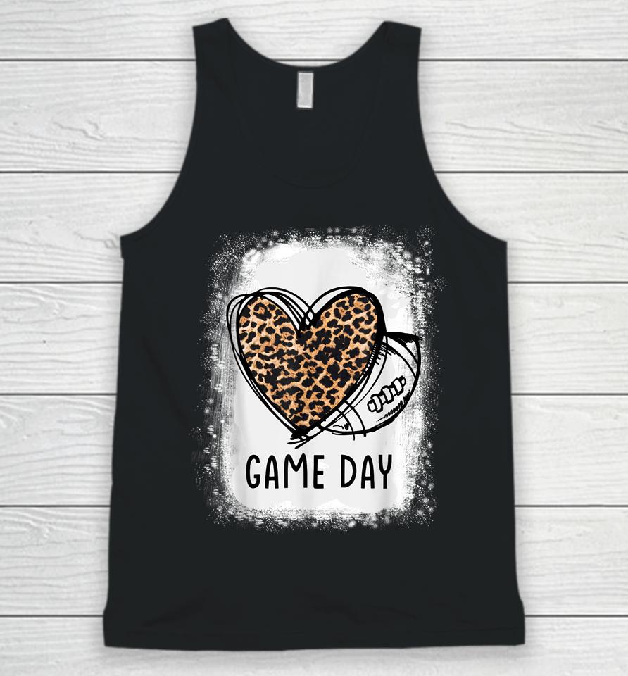 Game Day With Leopard Heart Football Lovers Mom Bleached Unisex Tank Top