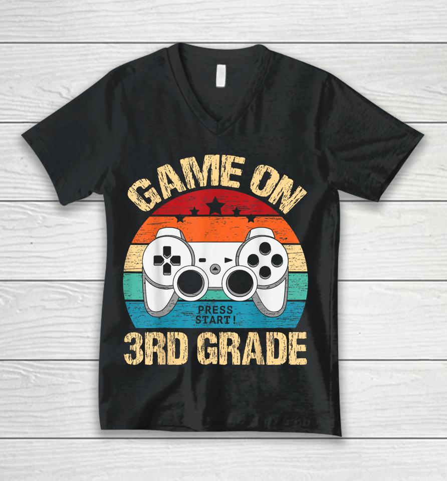 Game On 3Rd Grade Back To School 3Rd Grade Level Unlocked Unisex V-Neck T-Shirt