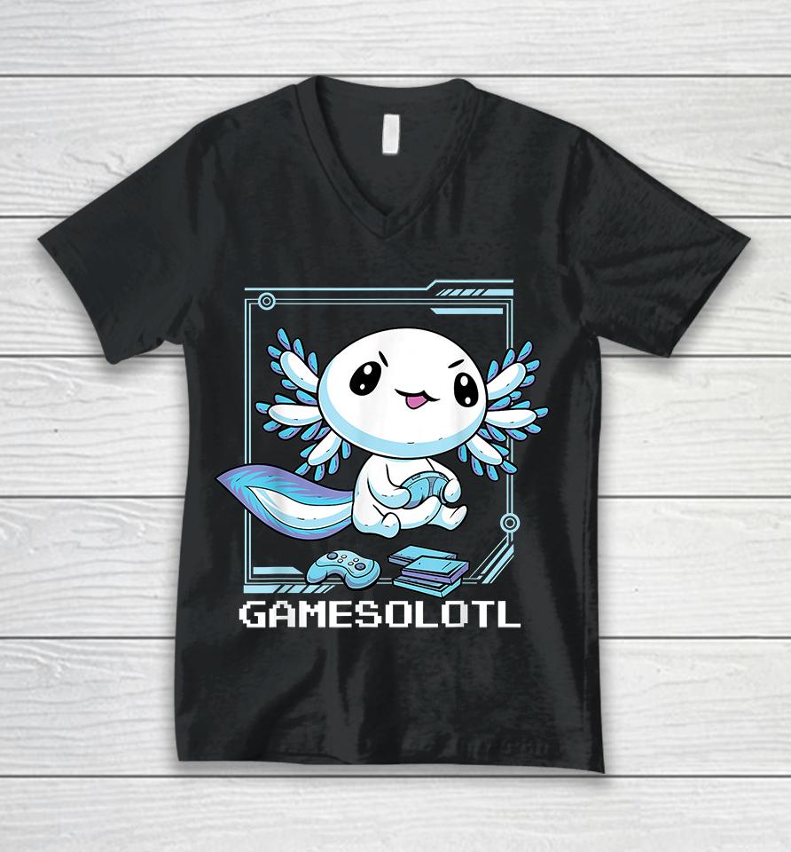 Gamer Axolotl Gamesolotl Unisex V-Neck T-Shirt