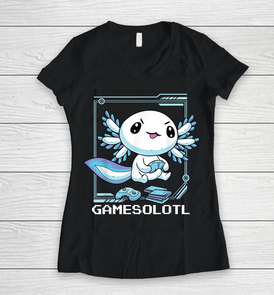 Gamer Axolotl Gamesolotl Women V-Neck T-Shirt