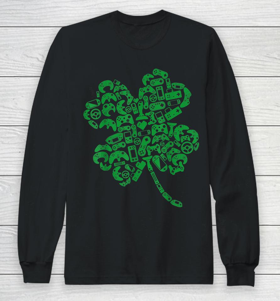 Gamer Gift Game Shamrock Men Boys Kids Irish St Patricks Day Long Sleeve T-Shirt