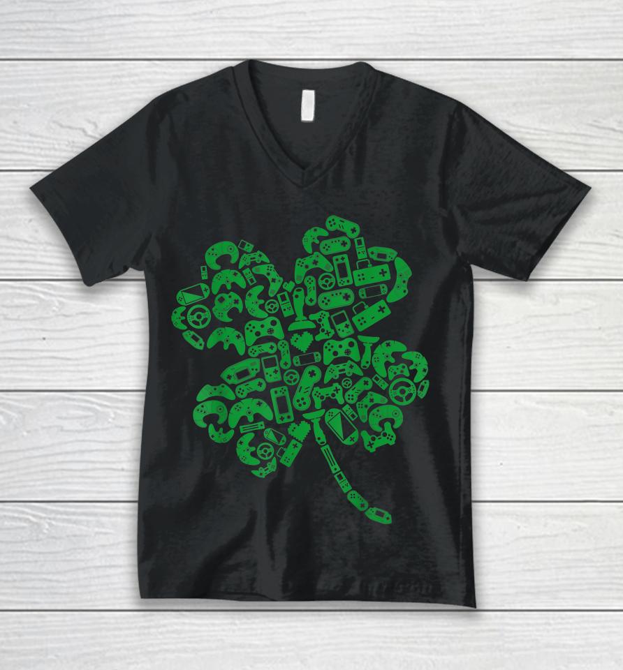 Gamer Gift Game Shamrock Men Boys Kids Irish St Patricks Day Unisex V-Neck T-Shirt