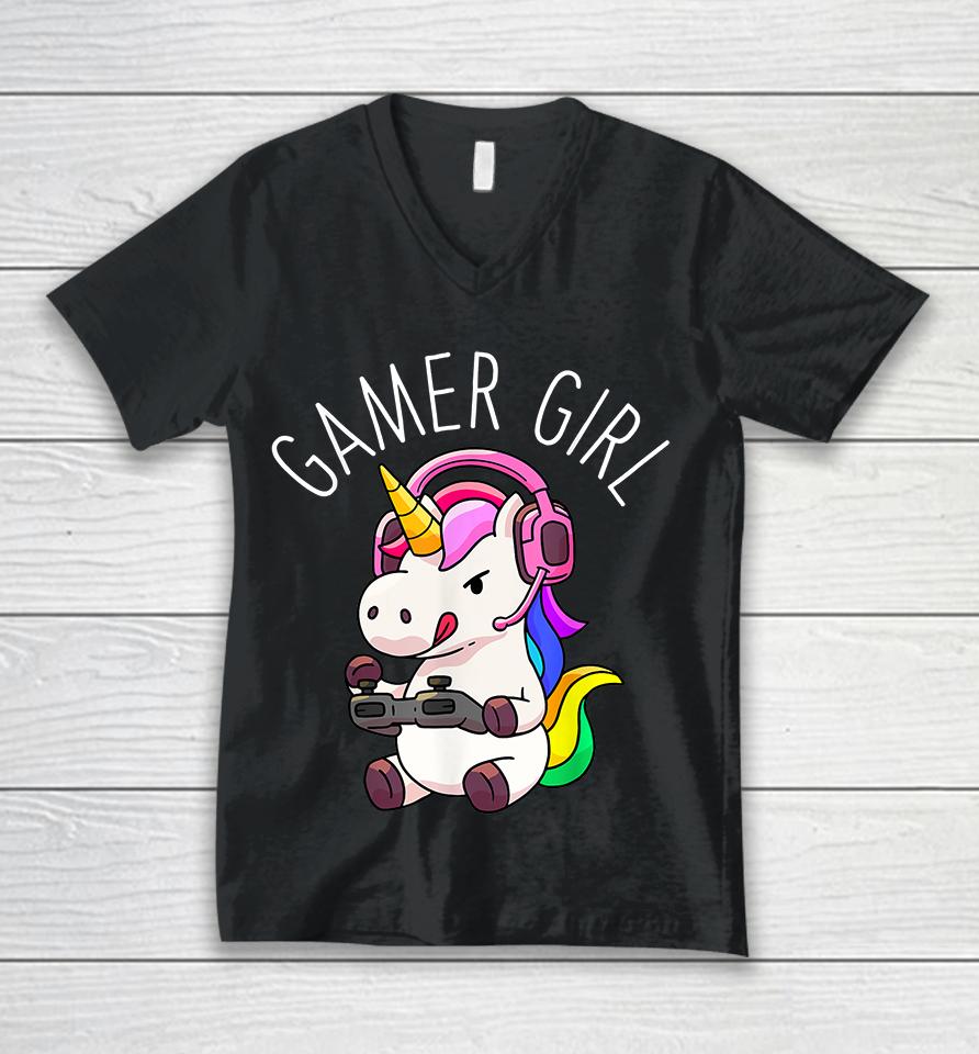 Gamer Girl Unicorn Unisex V-Neck T-Shirt