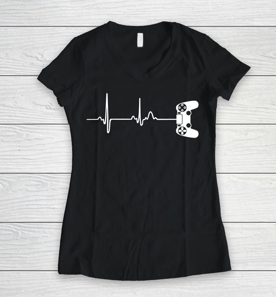 Gamer Heartbeat Women V-Neck T-Shirt
