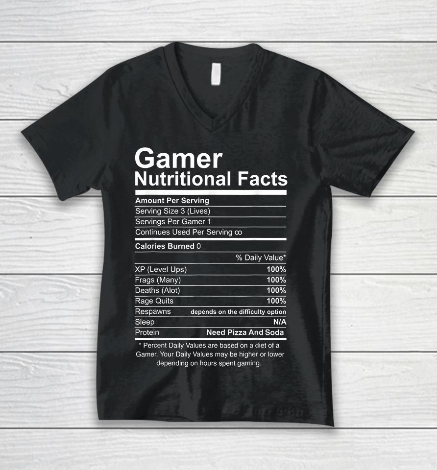 Gamer Nutritional Facts Unisex V-Neck T-Shirt
