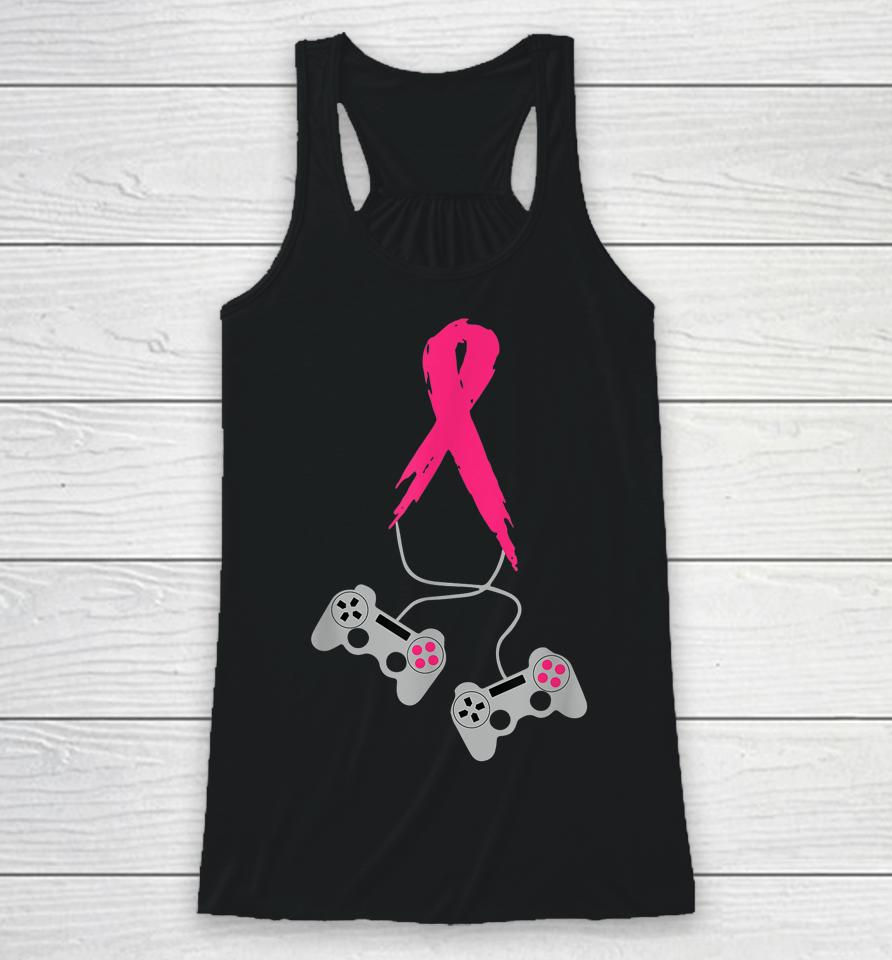 Gamer Pink Ribbon Breast Cancer Awareness Video Games Racerback Tank