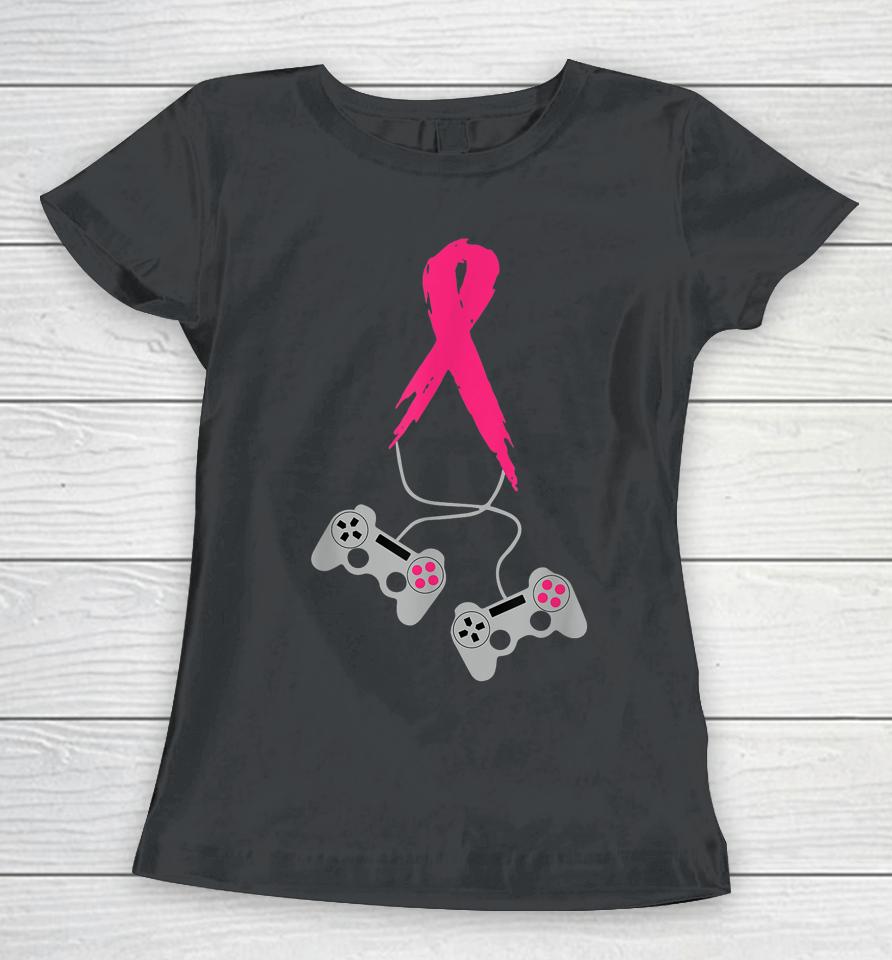 Gamer Pink Ribbon Breast Cancer Awareness Video Games Women T-Shirt