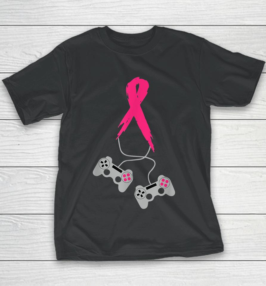Gamer Pink Ribbon Breast Cancer Awareness Video Games Youth T-Shirt