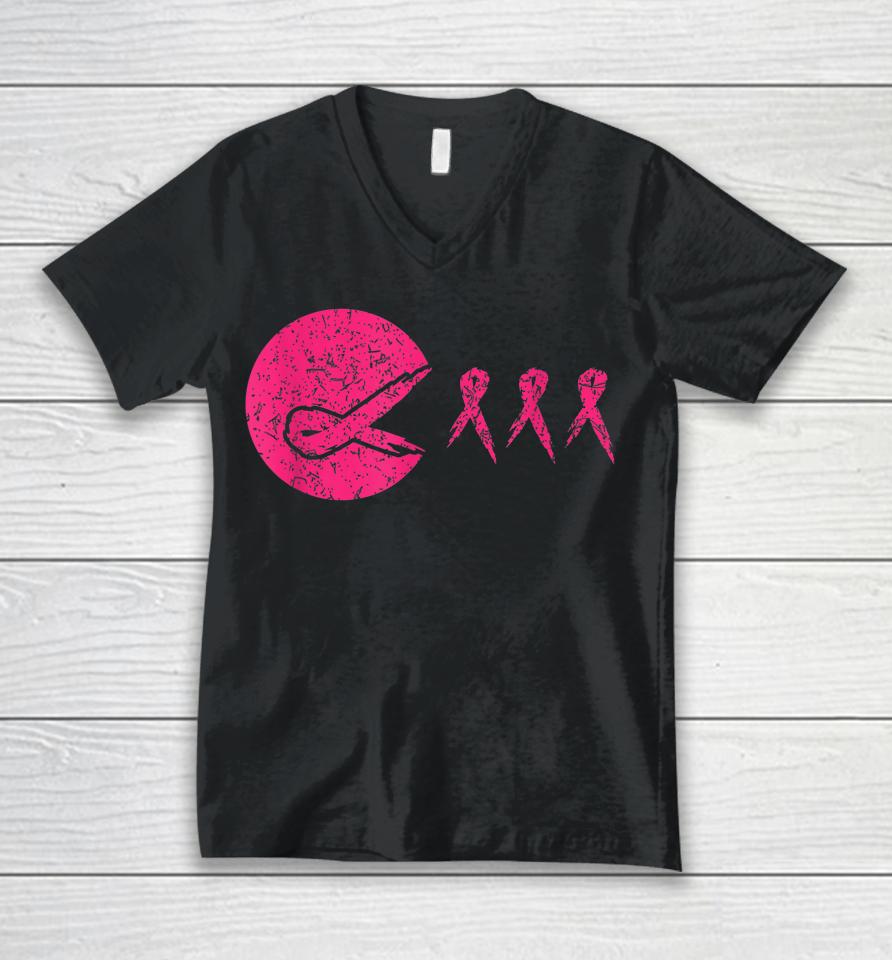 Gamer Pink Ribbon Breast Cancer Awareness Video Games Unisex V-Neck T-Shirt