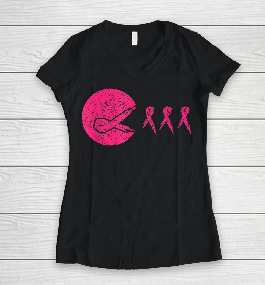 Gamer Pink Ribbon Breast Cancer Awareness Video Games Women V-Neck T-Shirt