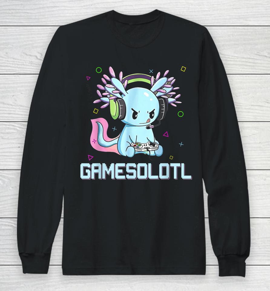 Gamesolotl Cute Axolotl Video Gamer Kawaii Anime Boys Girls Long Sleeve T-Shirt