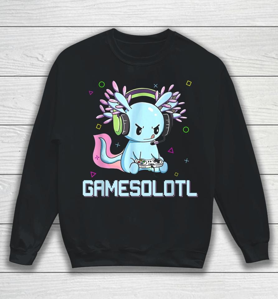 Gamesolotl Cute Axolotl Video Gamer Kawaii Anime Boys Girls Sweatshirt