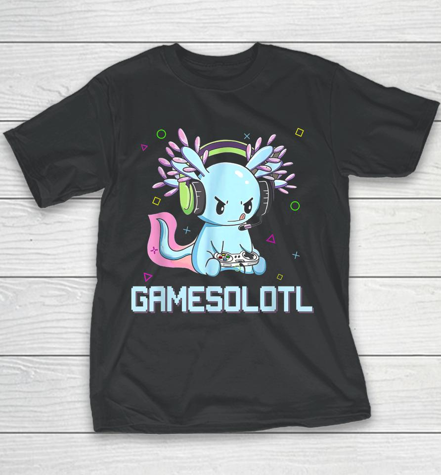 Gamesolotl Cute Axolotl Video Gamer Kawaii Anime Boys Girls Youth T-Shirt